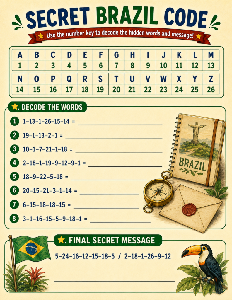 brazil unit study secret code puzzle