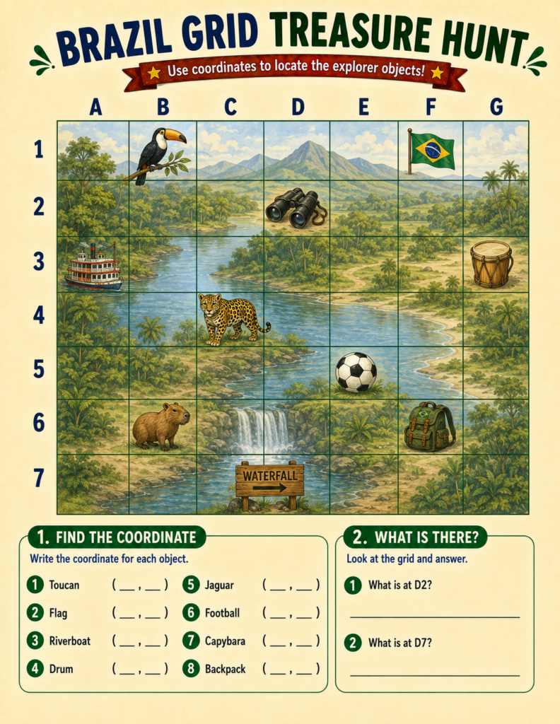 fun brazil activities for kids grid map
