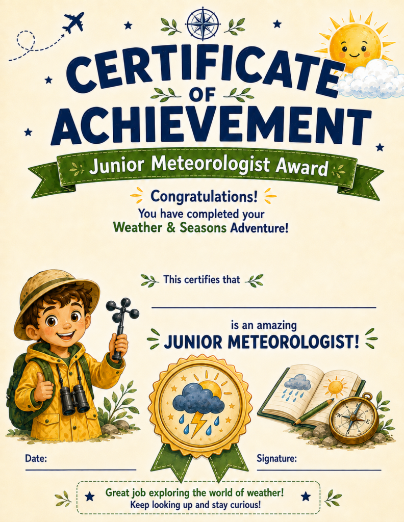 junior meteorologist certificate weather vs climate for kids