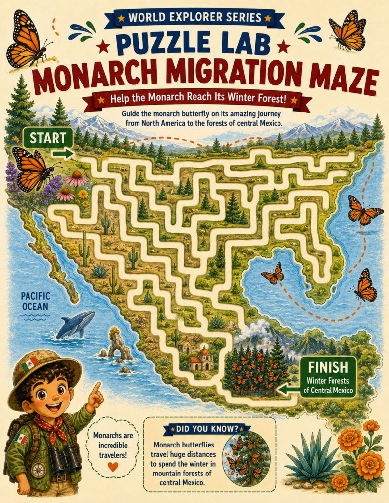 monarch butterfly migration maze for kids