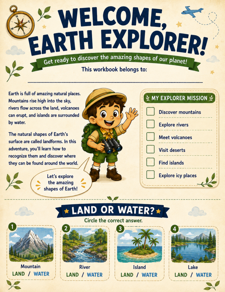 landforms sorting activity for kids