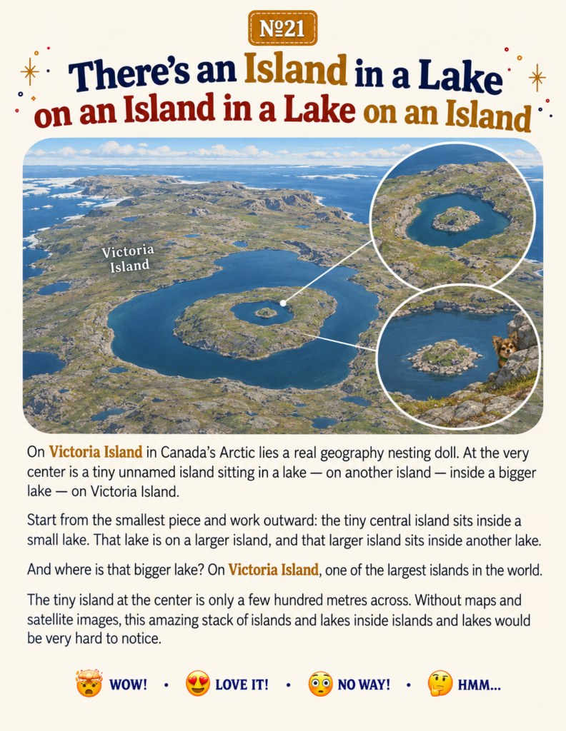 A book page showing geography facts for kids about the nested island structure in Canada