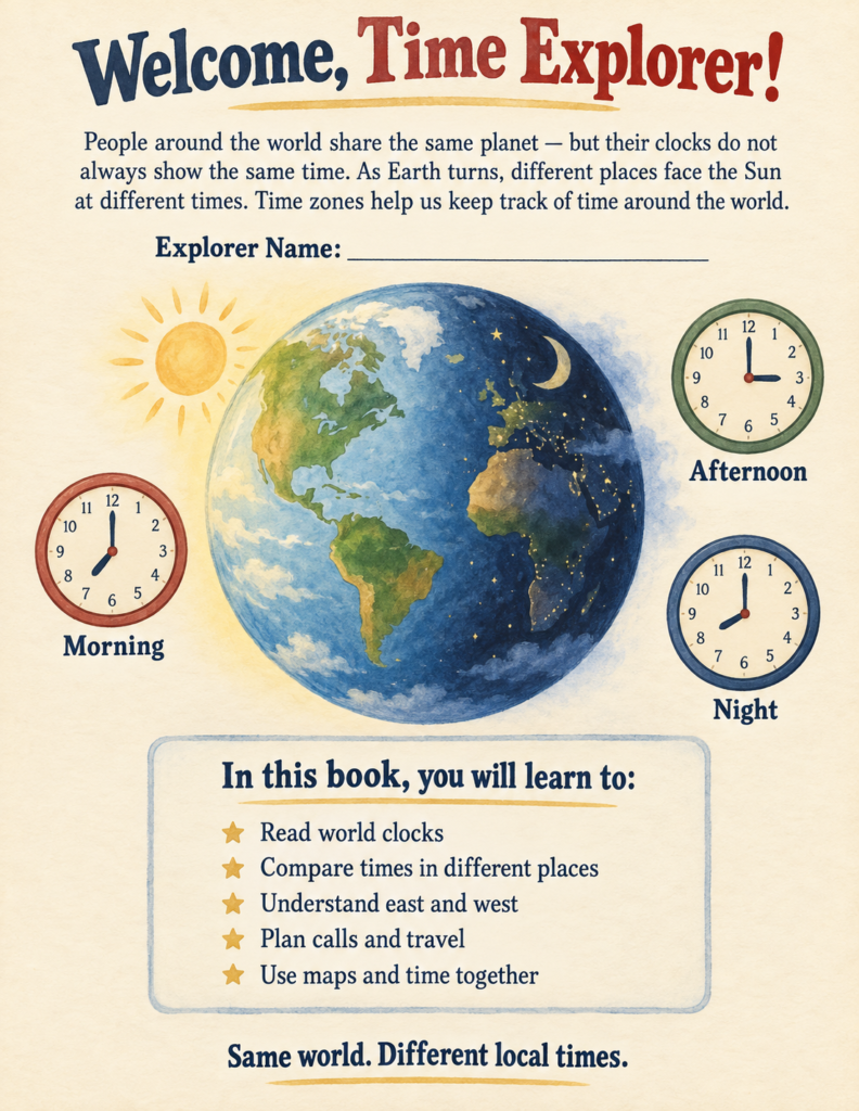 time zones activities for kids welcome explorer cover
