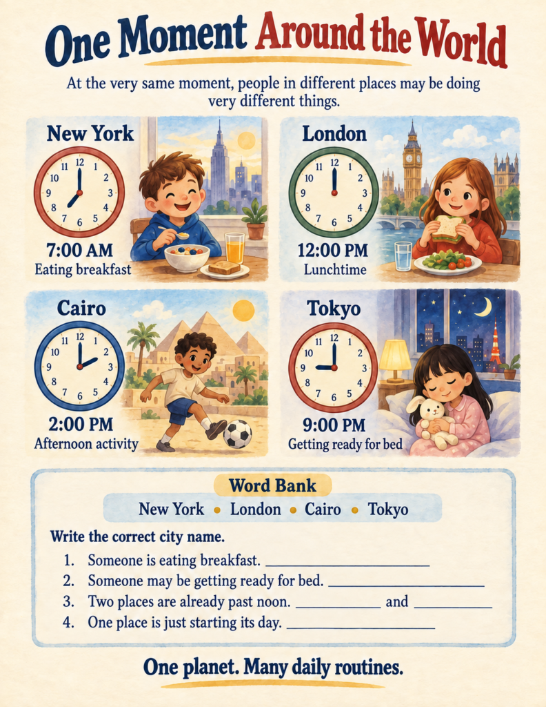 world clocks and daily routines geography activity