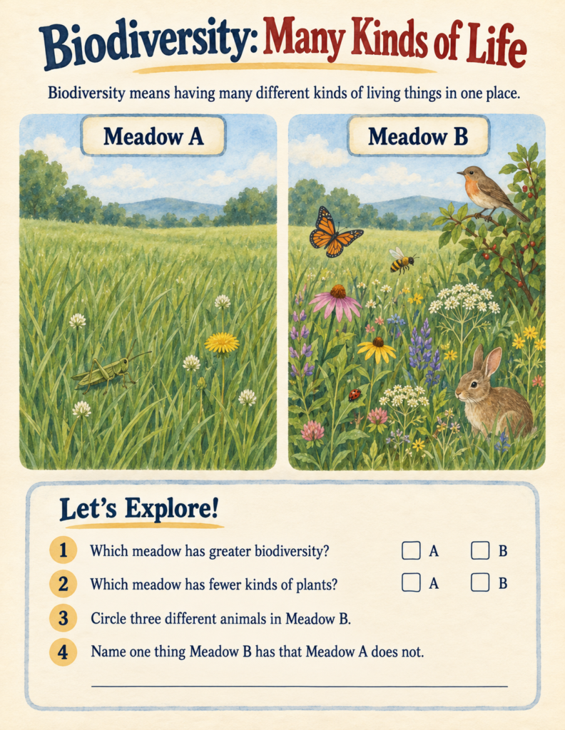 biodiversity activities for elementary students meadow comparison