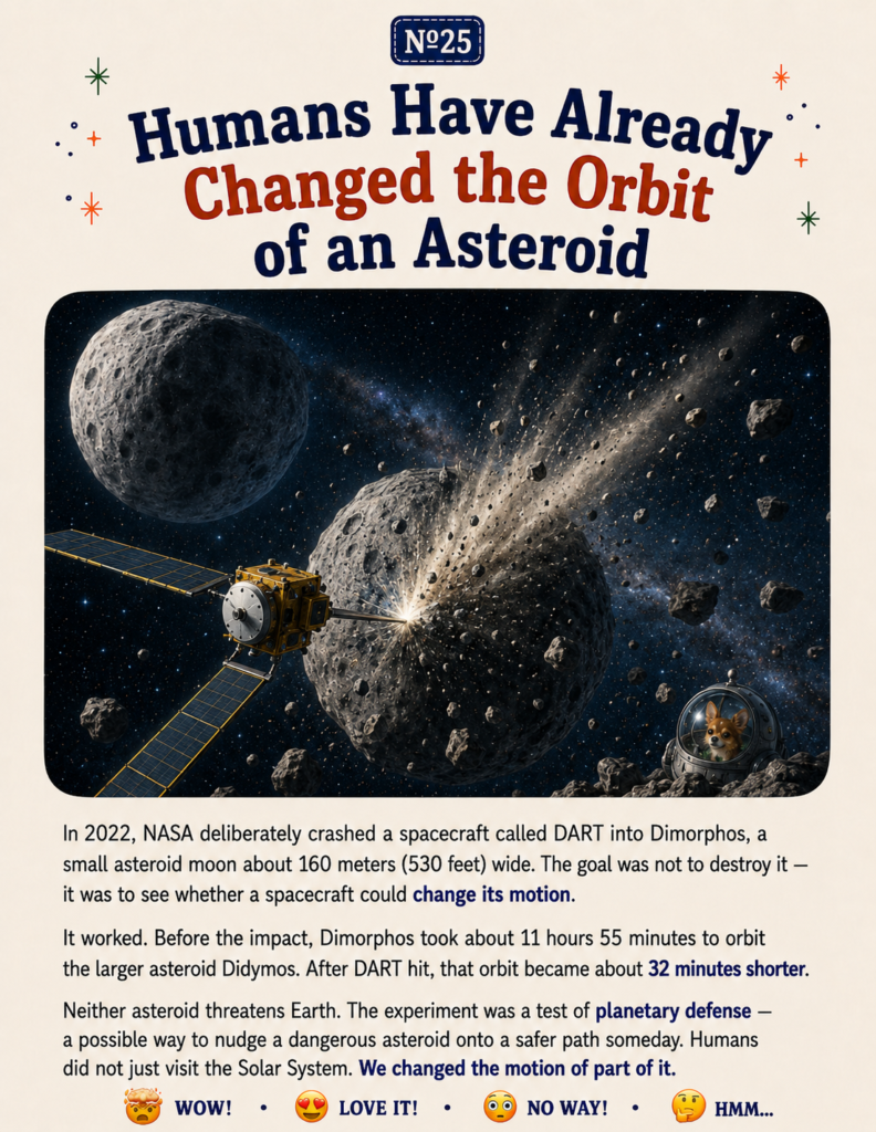 Spacecraft crashing into an asteroid teaching solar system facts for kids