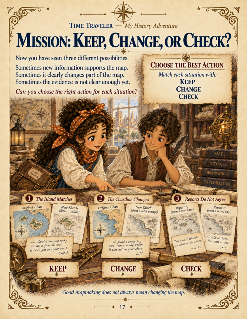 Problem-solving activity in an Age of Exploration unit study matching map situations to actions.