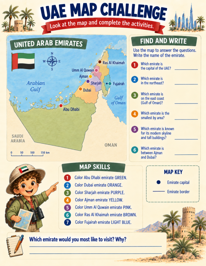 uae unit study for homeschoolers map of seven emirates