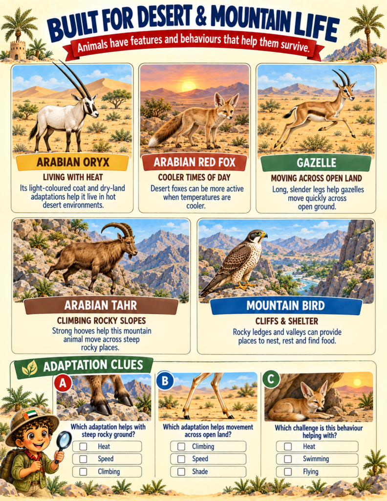 uae desert wildlife and animal adaptations worksheets for kids