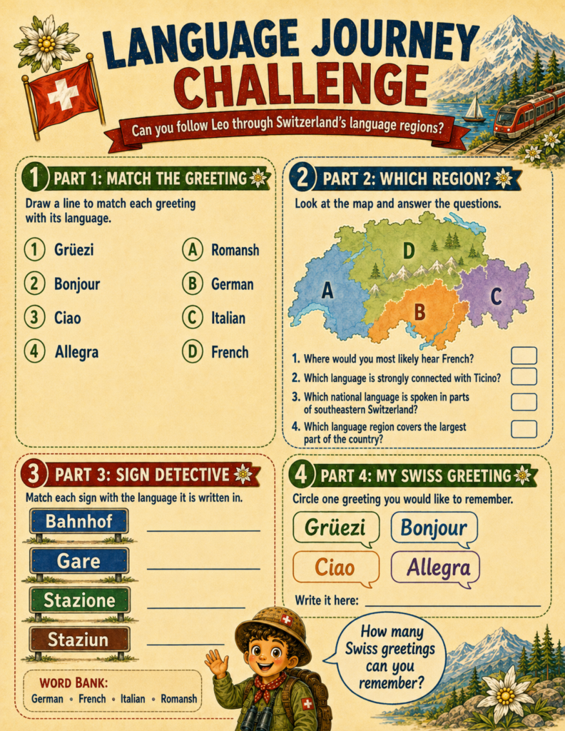 switzerland geography activities language regions for kids