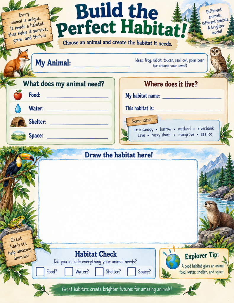 project based learning animal habitats drawing activity