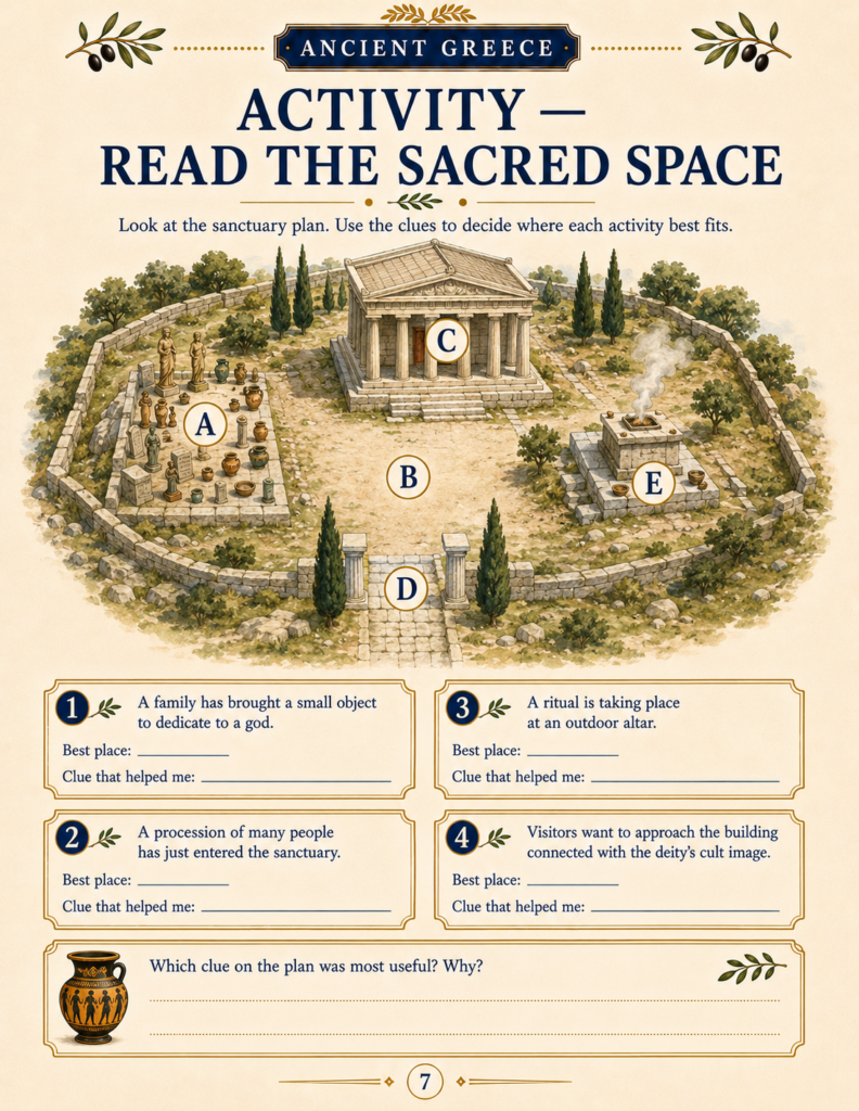 A map from an Ancient Greece unit study showing kids how to read a sacred space and sanctuary