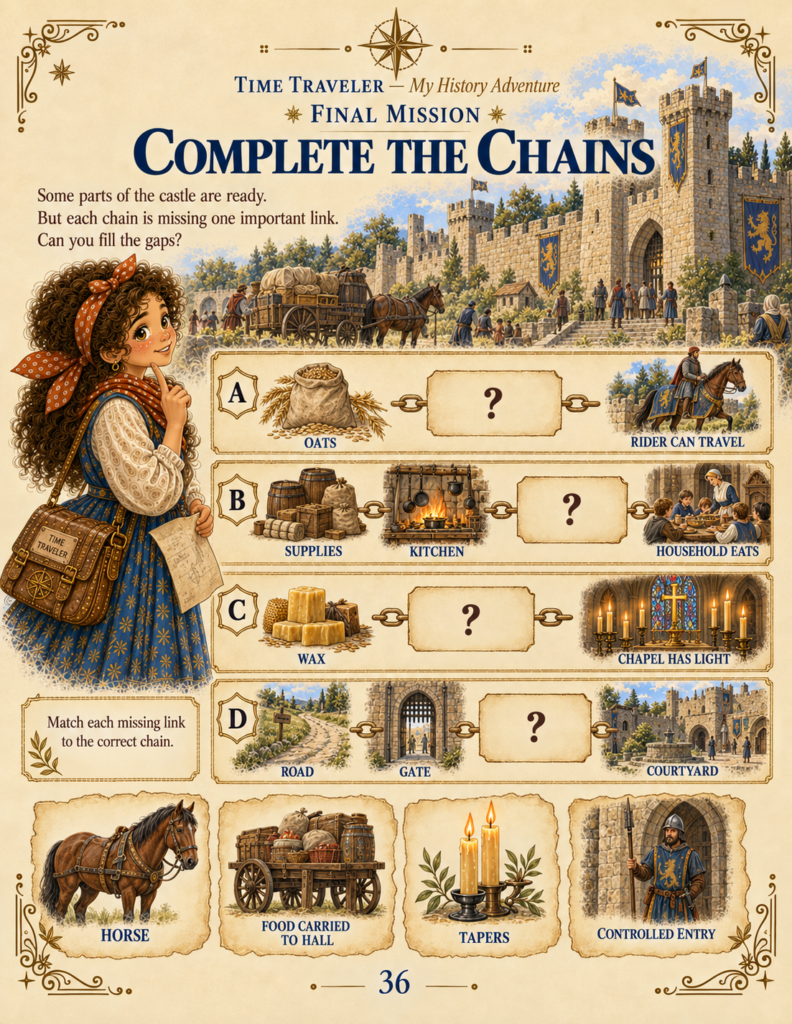 Logical chains and dependencies worksheet from interactive Knights and Castles activities. 