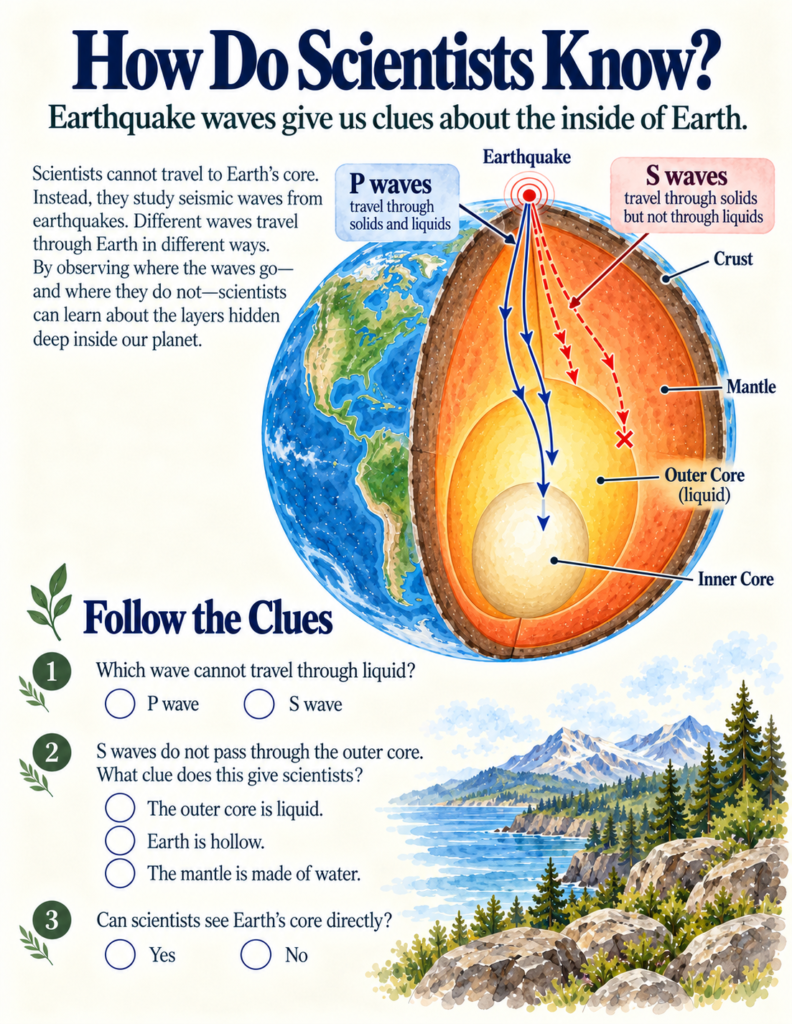 earth science seismic waves P and S waves worksheet for kids