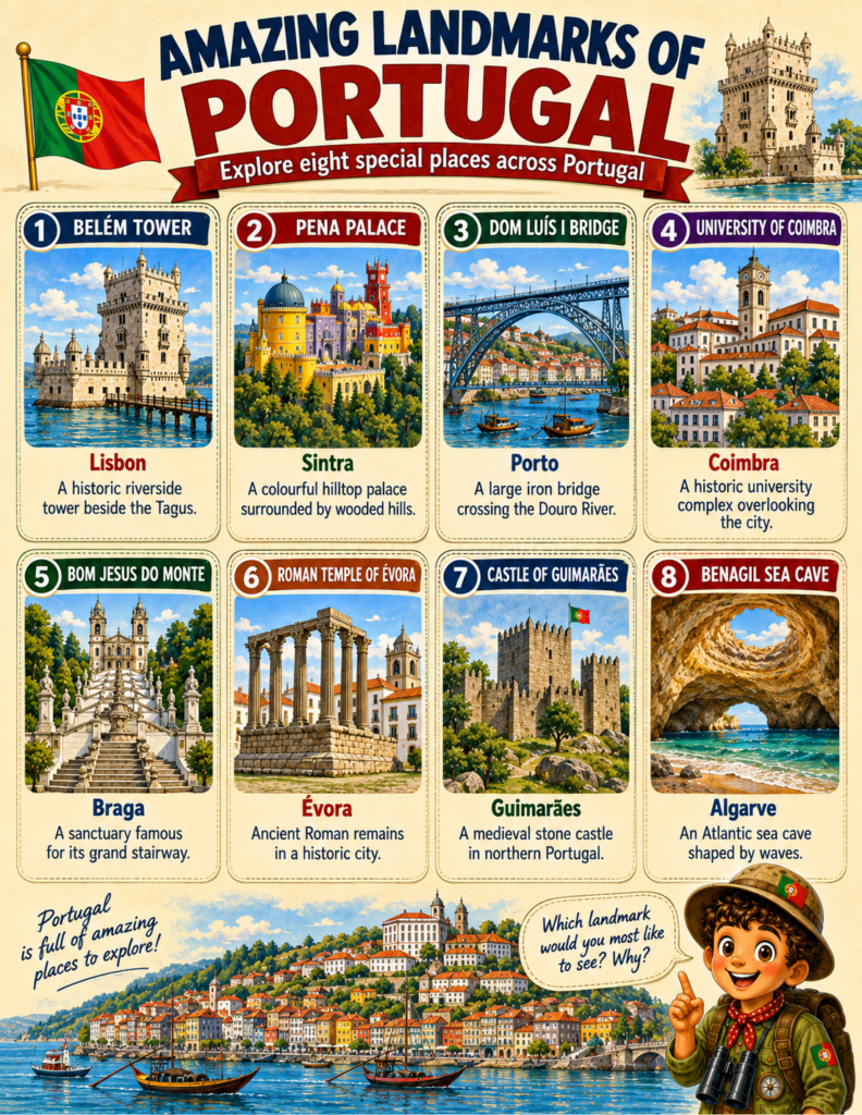 famous portugal landmarks for kids belém tower pena palace