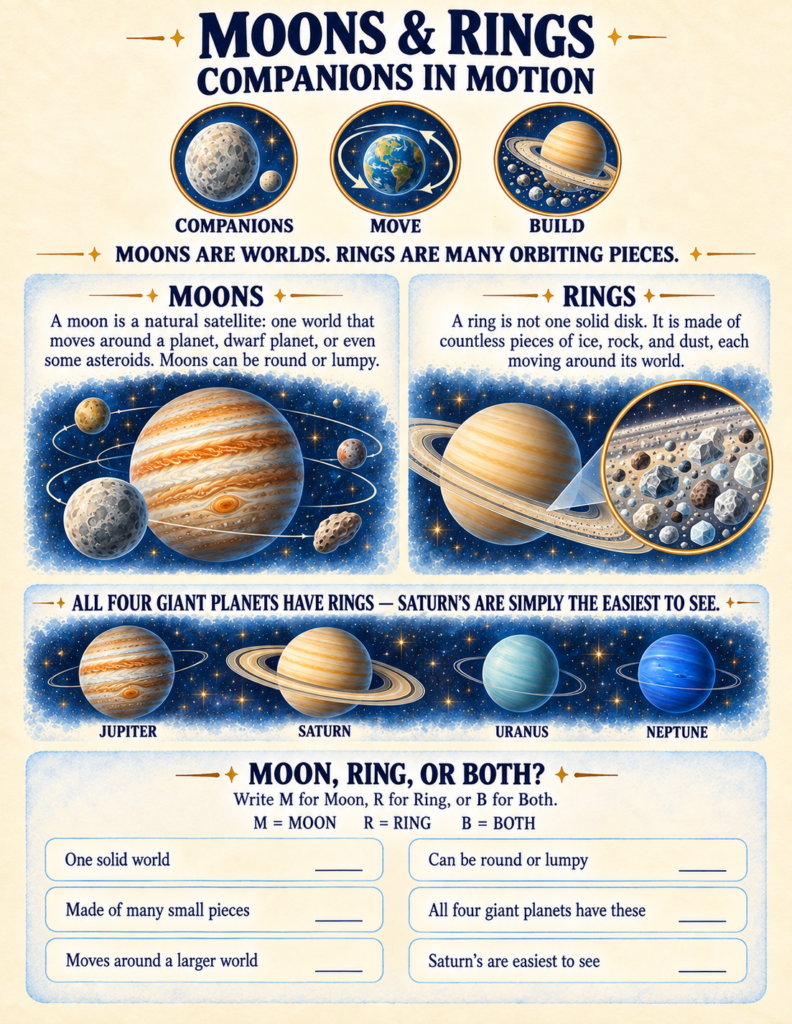 Spacecraft design worksheet guiding students through choosing scientific instruments, antennas, and power sources.