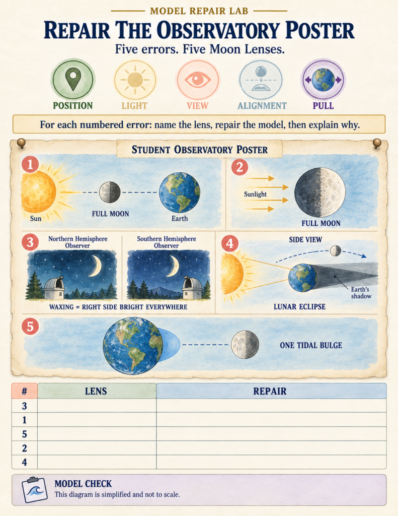 Capstone investigation worksheet featuring tidal range charts, harbor maps, and lunar position diagrams.