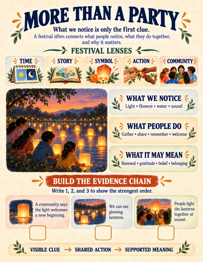 Festivals around the world workbook introductory activity connecting visible clues, shared actions, and community meaning